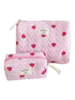 Trousse de toilette maquillage avec rayures motif fraise couleur rose pour femme ensemble de deux pochettes adorables Trousse de toilette maquillage avec rayures motif fraise couleur rose pour femme ensemble de deux pochettes adorables