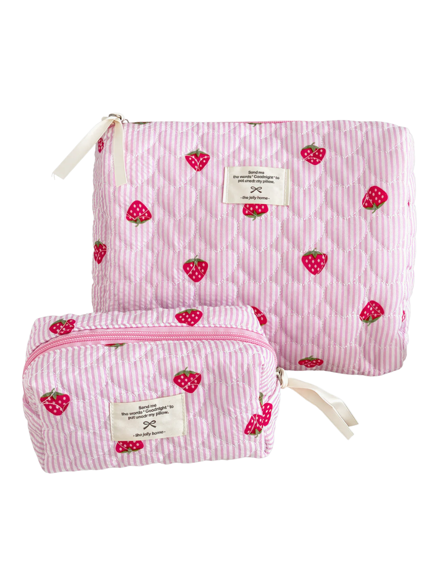 Trousse de toilette maquillage avec rayures motif fraise couleur rose pour femme ensemble de deux pochettes adorables