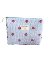 Blue striped strawberry-patterned makeup bag for women—a practical and cute accessory Blue striped strawberry-patterned makeup bag for women—a practical and cute accessory