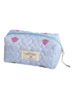 Trousse de toilette maquillage rayures motif fraise couleur bleu pour femme avec zip pour femme style joli et fonctionnel Trousse de toilette maquillage rayures motif fraise couleur bleu pour femme avec zip pour femme style joli et fonctionnel