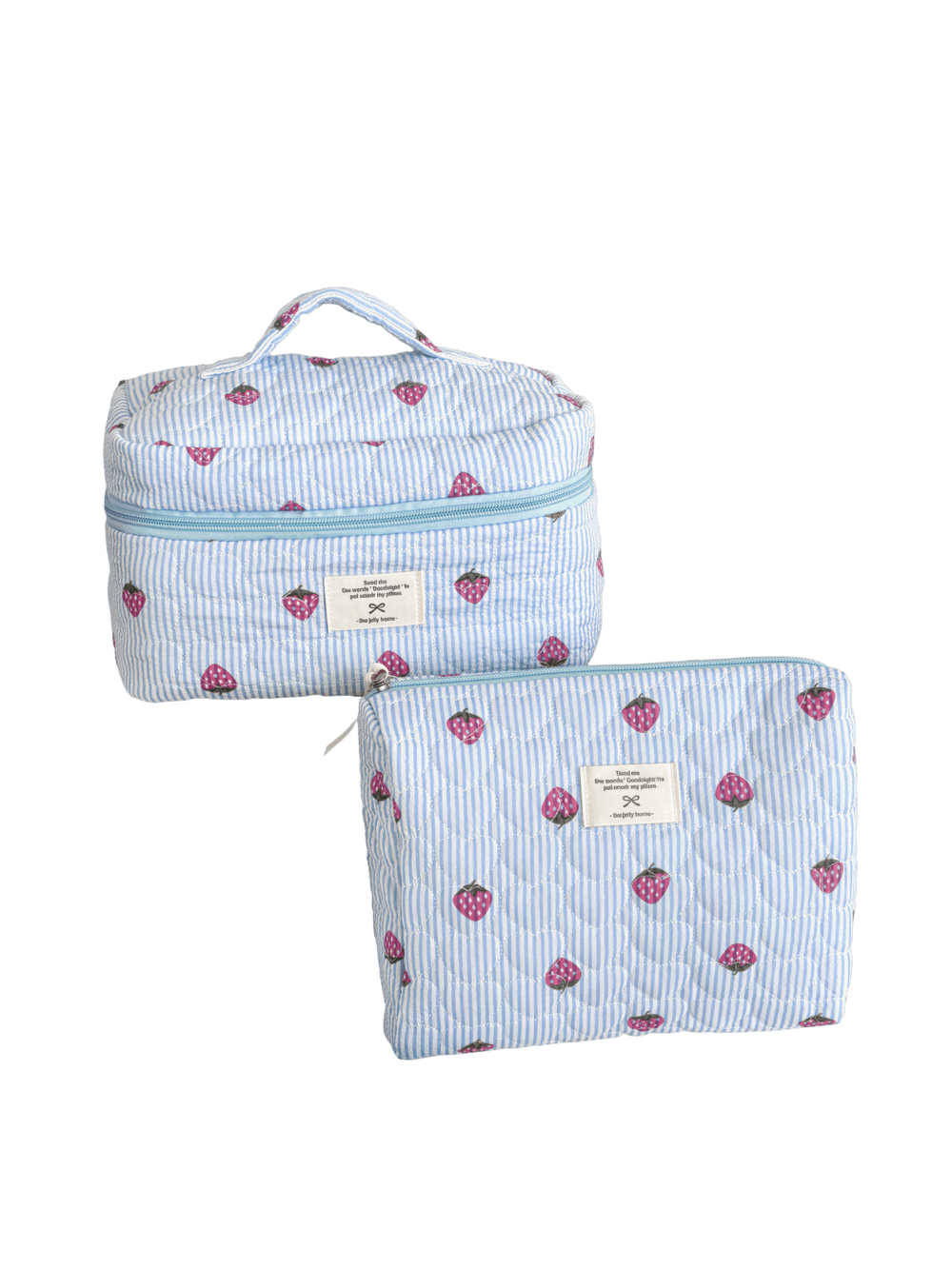 Trousse de toilette maquillage rayures motif fraise couleur bleu pour femme deux pièces compactes pratiques elegantes Trousse de toilette maquillage rayures motif fraise couleur bleu pour femme deux pièces compactes pratiques elegantes