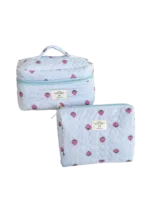 Blue-and-striped strawberry-patterned makeup bag set for women—two compact, practical, and elegant pieces Blue-and-striped strawberry-patterned makeup bag set for women—two compact, practical, and elegant pieces