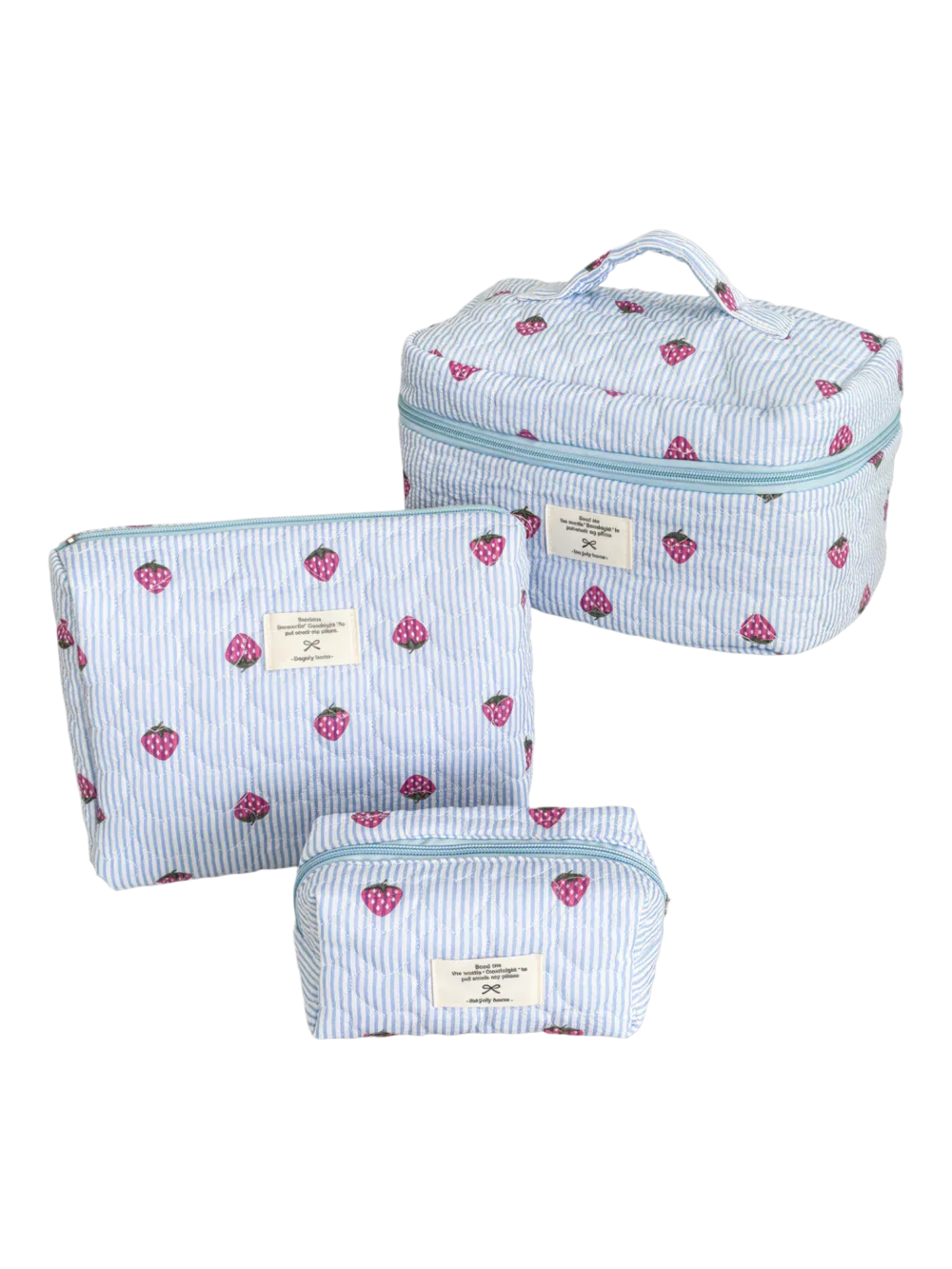 Blue striped strawberry-patterned makeup bag for women with convenient storage space for cosmetics Blue striped strawberry-patterned makeup bag for women with convenient storage space for cosmetics