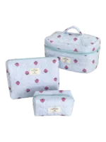 Blue striped strawberry-patterned makeup bag for women with convenient storage space for cosmetics Blue striped strawberry-patterned makeup bag for women with convenient storage space for cosmetics