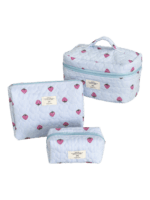 Trousse de toilette maquillage rayures motif fraise couleur bleu pour femme espace de stockage pratique pour cosmétiques Trousse de toilette maquillage rayures motif fraise couleur bleu pour femme espace de stockage pratique pour cosmétiques