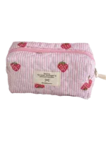 Trousse de toilette maquillage rayures motif fraise couleur rose pour femme accessoire pour femme pratique et mignon Trousse de toilette maquillage rayures motif fraise couleur rose pour femme accessoire pour femme pratique et mignon