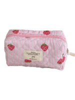 Pink striped strawberry-patterned makeup bag for women—a practical and cute accessory for women Pink striped strawberry-patterned makeup bag for women—a practical and cute accessory