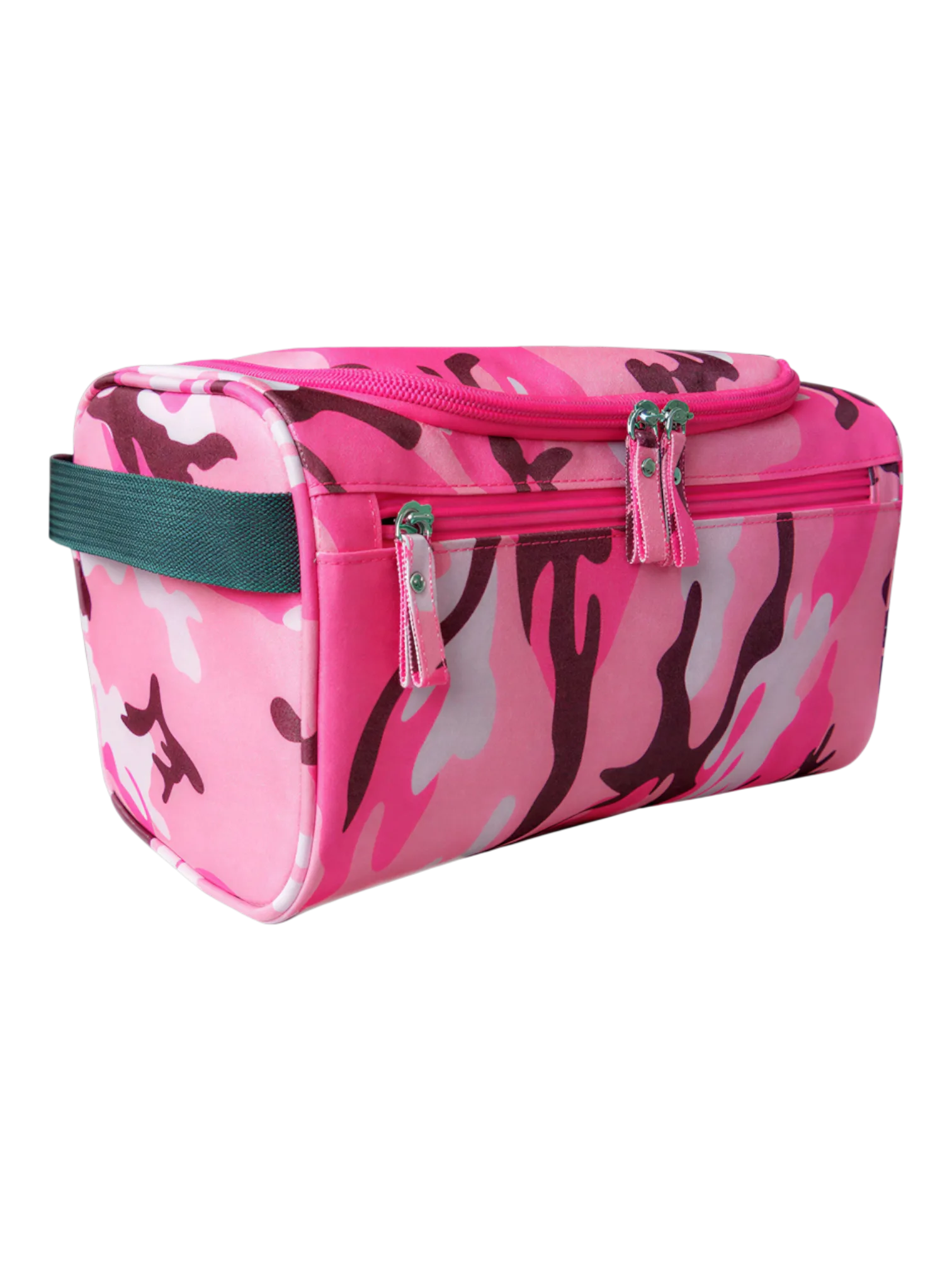 Trousse de toilette militaire camouflage pour homme pochette et compartiments crochet à suspendre rose compacte avec zip et poignée