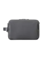 Trousse de toilette pratique multi compartiments avec pochettes et elastiques internes en tissu gris souple pour voyage et usage quotidien