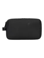 Trousse de toilette pratique multi compartiments avec pochettes et elastiques internes en tissu noir pour voyage