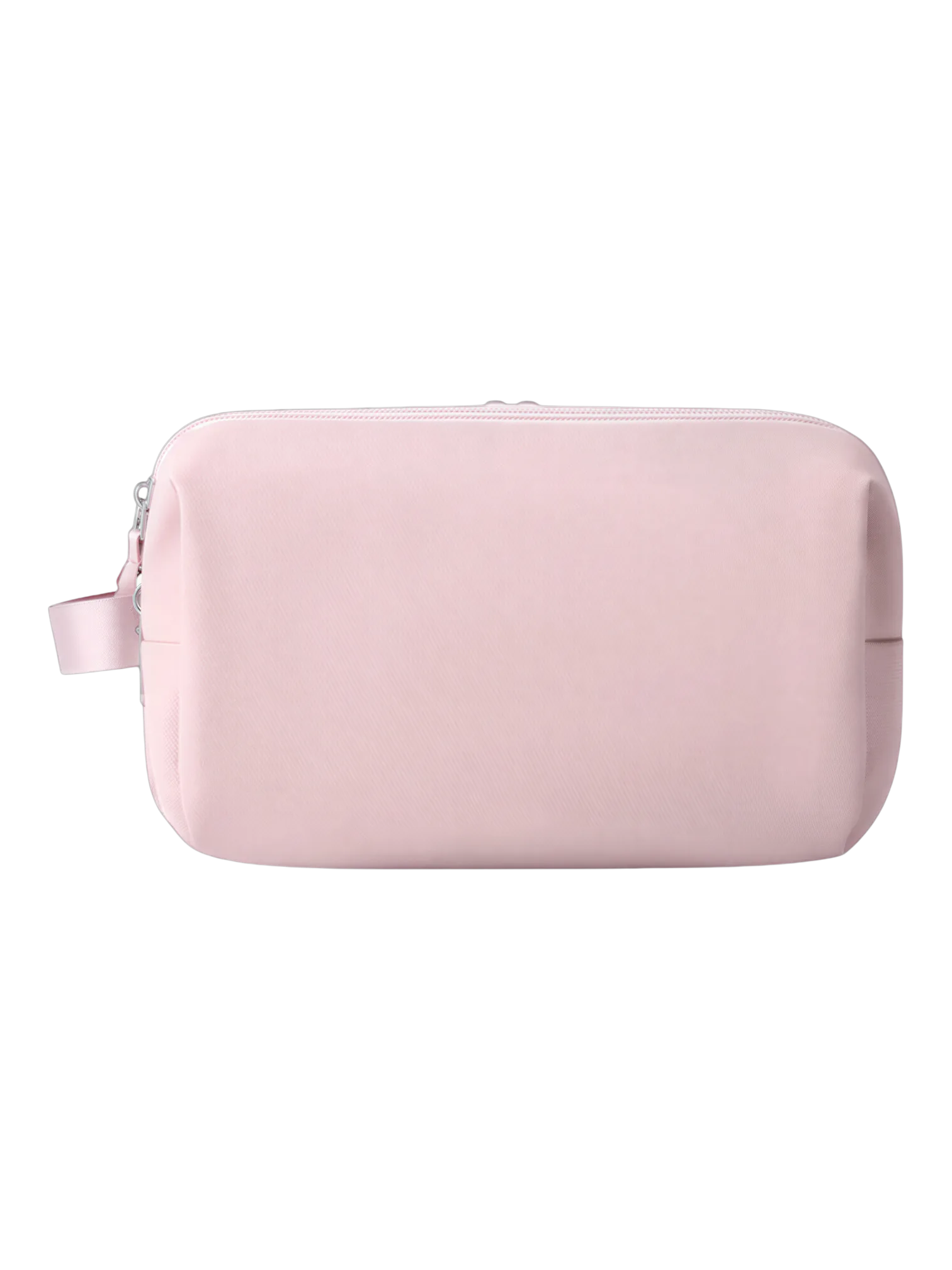 Trousse de toilette pratique multi compartiments avec pochettes et élastiques internes en tissu rose pour voyage et découverte