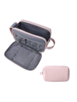 Trousse de toilette pratique multi compartiments avec pochettes et elastiques internes femme rose gris organiseur cosmetique