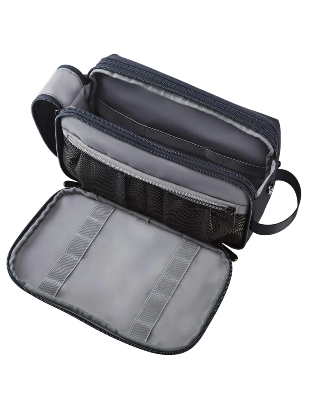 Trousse de toilette pratique multi compartiments avec pochettes et élastiques internes grise pour voyage en organisateur de beauté Trousse de toilette pratique multi compartiments avec pochettes et élastiques internes grise pour voyage en organisateur de beauté