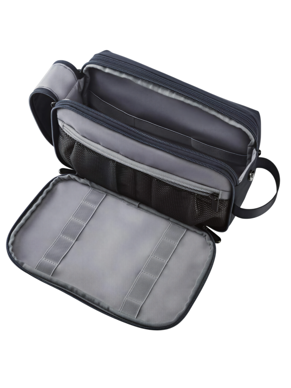 Trousse de toilette pratique multi compartiments avec pochettes et élastiques internes grise pour voyage en organisateur de beauté Trousse de toilette pratique multi compartiments avec pochettes et élastiques internes grise pour voyage en organisateur de beauté