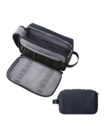 Trousse de toilette pratique multi compartiments avec pochettes et élastiques internes grise pour voyage en organisateur de beauté