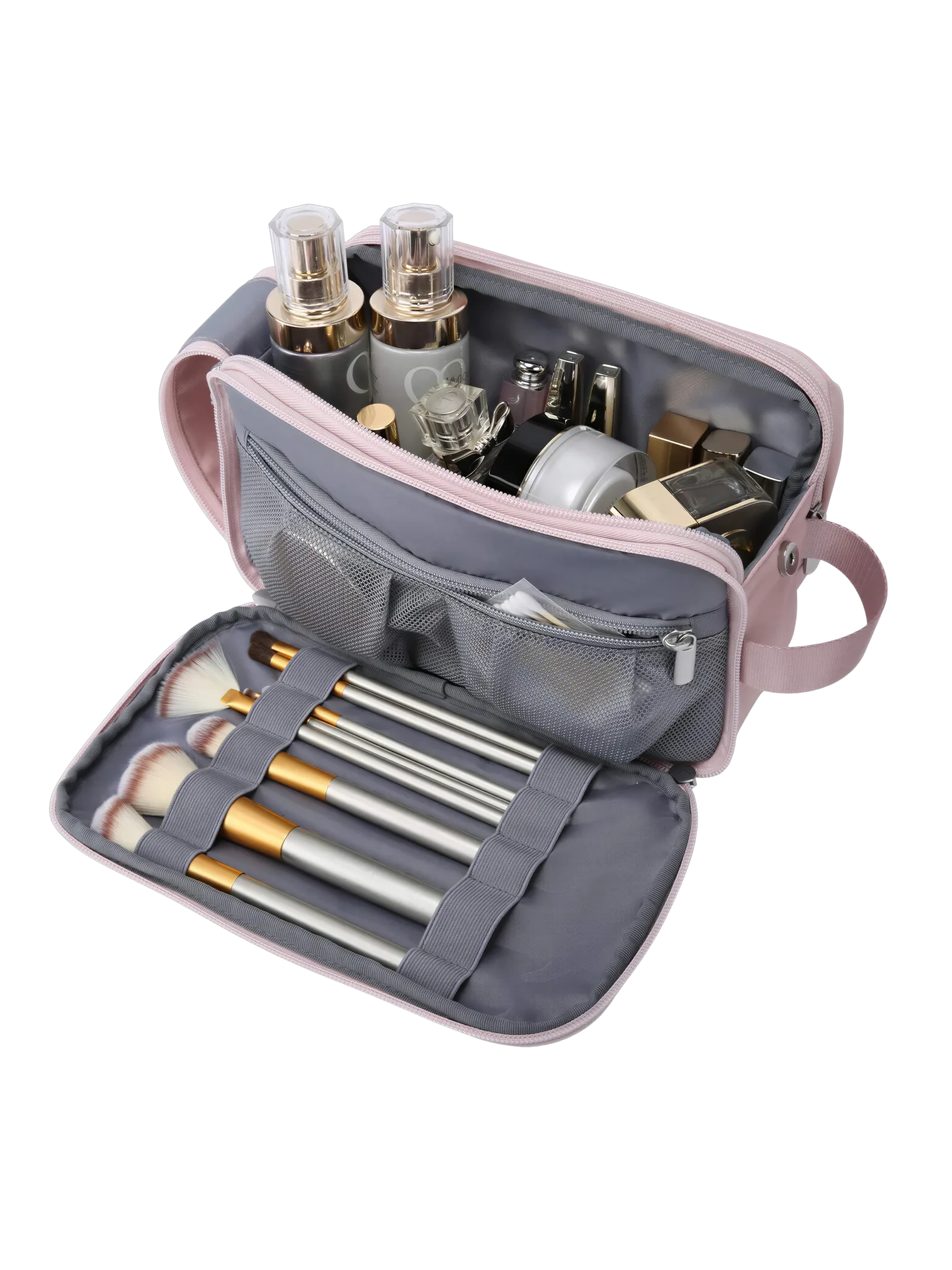 Trousse de toilette pratique multi compartiments avec pochettes et elastiques internes pour soins beaute maquillage et accessoires