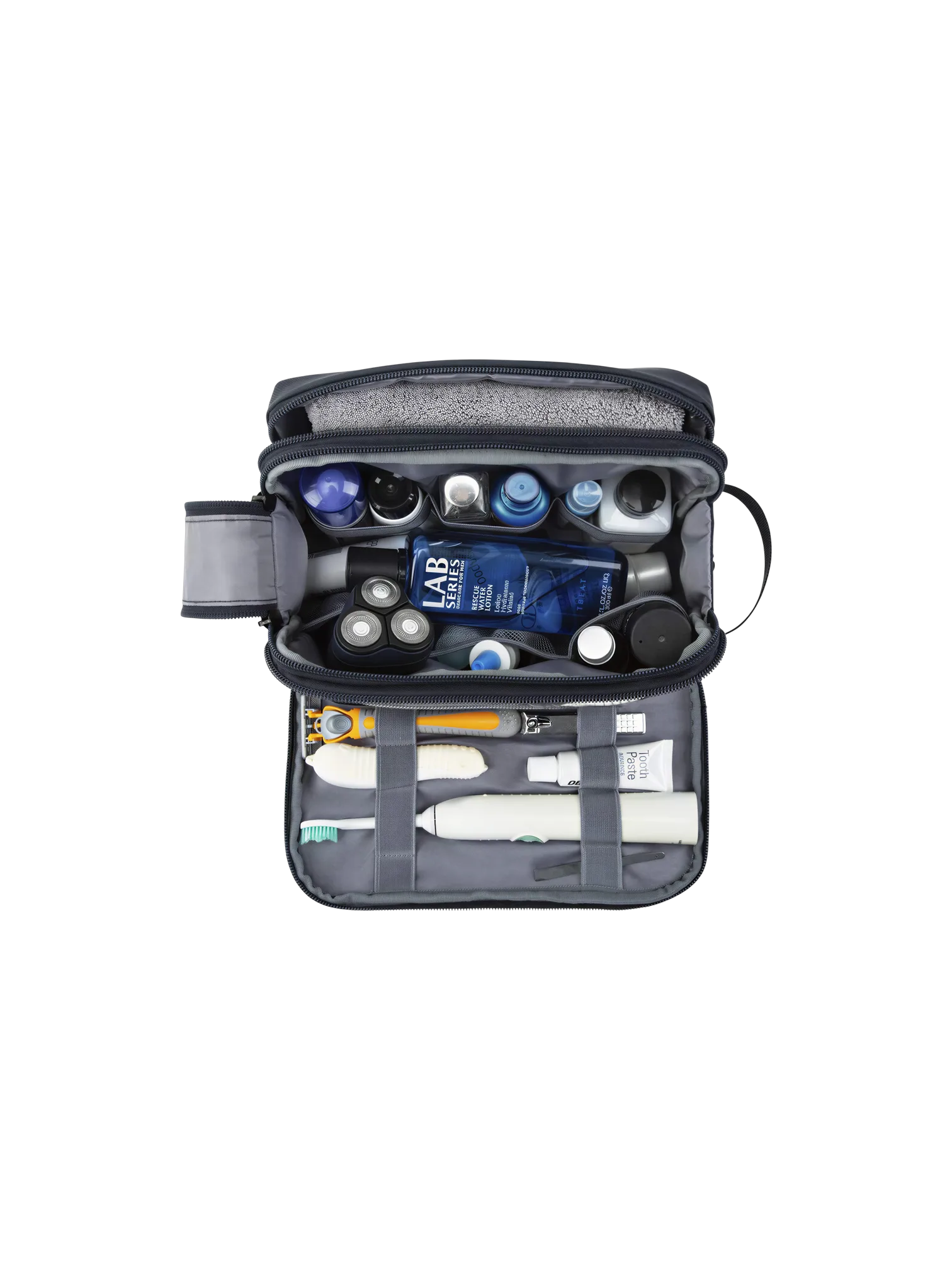 Trousse de toilette pratique multi compartiments avec pochettes et élastiques internes pour soins personnels et cosmétiques durable et organisé