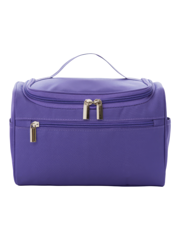 Trousse de toilette compacte avec crochet pochettes filet et compartiments en couleur violette pour voyage organisée