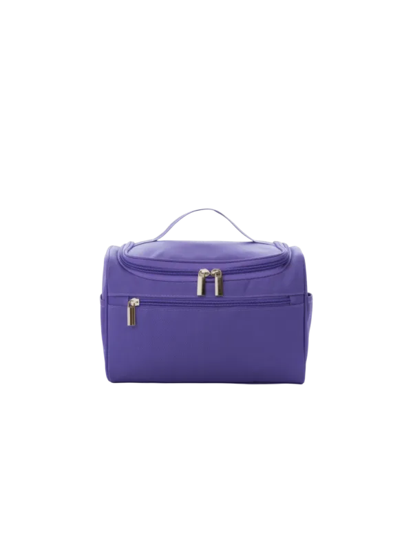 Trousse de toilette compacte avec crochet pochettes filet et compartiments en couleur violette pour voyage organisée