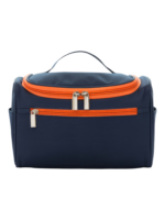 Trousse de toilette compacte avec crochet pochettes filet et compartiments en navy et orange pour voyage et rangement Trousse de toilette compacte avec crochet pochettes filet et compartiments en navy et orange pour voyage et rangement