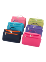 Trousse de toilette compacte avec crochet pochettes filet et compartiments en six couleurs variées pour organiser vos necessaires de toilette