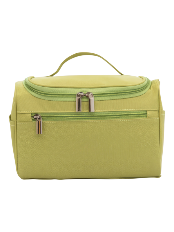 Trousse de toilette compacte avec crochet pochettes filet et compartiments en tissu vert limette compacte et pratique