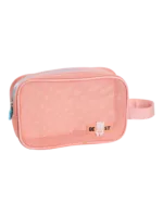 Trousse de toilette et maquillage en maille semi transparente pour femme couleur pêche style mignon et pratique Trousse de toilette et maquillage en maille semi transparente pour femme couleur pêche style mignon et pratique