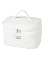 Trousse de toilette et maquillage femme matelassée avec ourson blanche zipper et poignée pratique plusieurs coloris