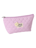 Trousse de toilette et maquillage femme matelassée avec ourson couleur lilas douceur et style élégant avec zip
