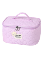 Trousse de toilette et maquillage femme matelassée avec ourson couleur lilas multiple usages accessoire de beauté