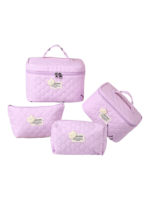 Trousse de toilette et maquillage femme matelassée avec ourson en rose plusieurs coloris 4 pièces pratique portable