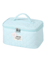 Trousse de toilette et maquillage femme matelassée avec ourson plusieurs coloris en bleu clair avec poignée et fermeture éclair