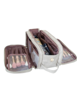 Trousse de toilette et maquillage grande ouverture pour femme avec compartiments accessoires beauté pratique organisée élégante avec brosse démaquillage