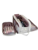 Trousse de toilette et maquillage grande ouverture pour femme avec compartiments accessoires beauté pratique organisée élégante avec brosse démaquillage