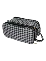 Trousse de toilette et maquillage grande ouverture pour femme avec compartiments noir et blanc style houndstooth zipper durable Trousse de toilette et maquillage grande ouverture pour femme avec compartiments noir et blanc style houndstooth zipper durable
