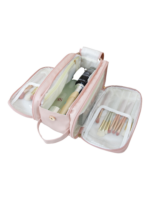 Trousse de toilette et maquillage grande ouverture pour femme avec compartiments pink organizer essentials cosmetics creative storage