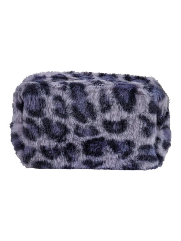 Trousse de toilette et maquillage léopard en fausse fourrure douce et chic pour cosmétiques avec design animé uniquement
