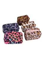 Trousse de toilette et maquillage léopard en fausse fourrure douce et colorée pour femmes avec multiple pochettes uniques Trousse de toilette et maquillage léopard en fausse fourrure douce et colorée pour femmes avec multiple pochettes uniques
