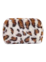 Trousse de toilette et maquillage léopard en fausse fourrure douce et design d accessoires de beauté pour femme à emporter