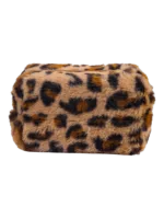 Trousse de toilette et maquillage léopard en fausse fourrure douce et tendue pour un style animalier éclatant en voyage