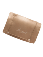 Trousse de toilette et maquillage repliable à suspendre avec pochettes transparentes détachables en satin rose et beige 1 Trousse de toilette et maquillage repliable à suspendre avec pochettes transparentes détachables en satin rose et beige 1