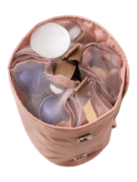 Trousse de toilette et maquillage repliable à suspendre avec pochettes transparentes détachables en tissu rose pour voyage Trousse de toilette et maquillage repliable à suspendre avec pochettes transparentes détachables en tissu rose pour voyage