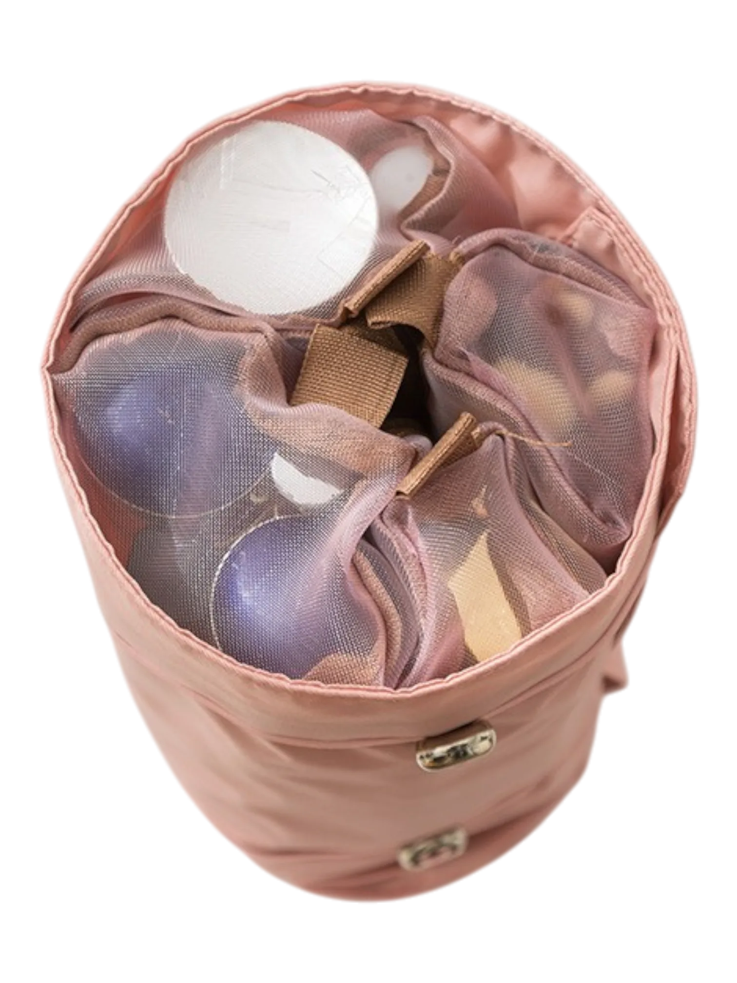 Trousse de toilette et maquillage repliable à suspendre avec pochettes transparentes détachables en tissu rose pour voyage