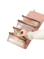 Trousse de toilette et maquillage repliable à suspendre avec pochettes transparentes détachables pour voyage femme avec rangement pratique
