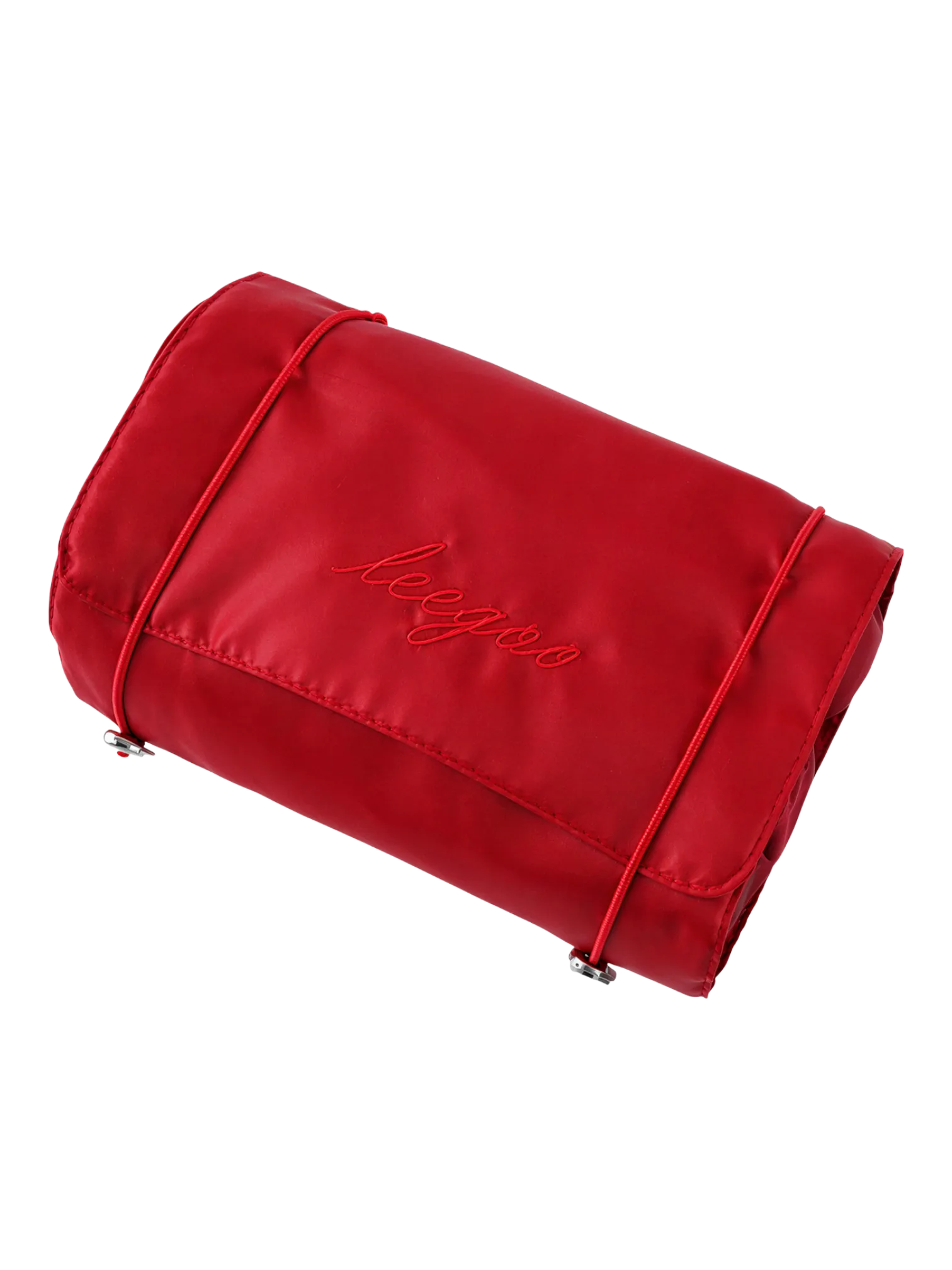 Trousse de toilette et maquillage repliable à suspendre rouge avec pochettes transparentes détachables compacte pour voyage