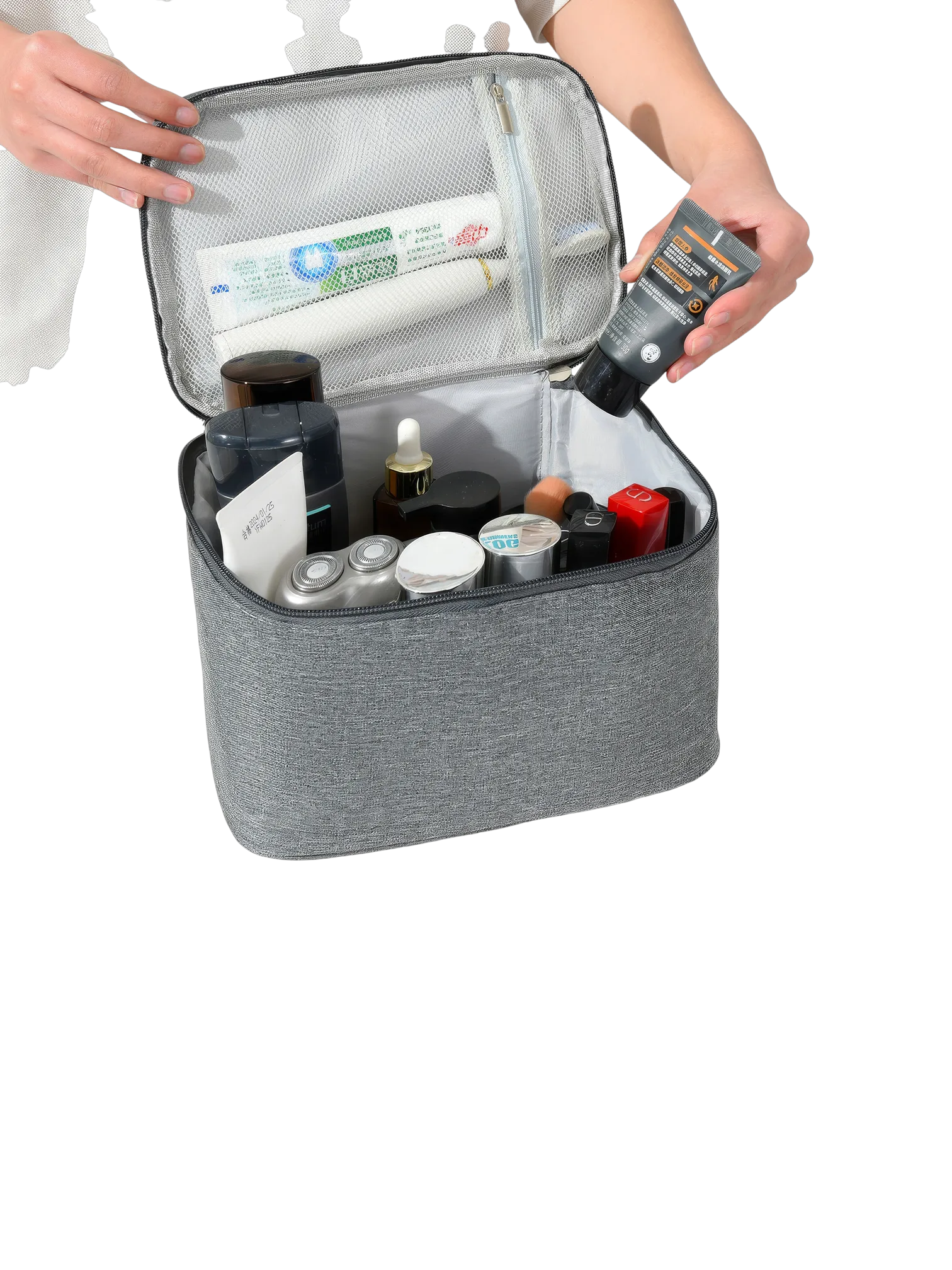Vanity de toilette homme grande ouverture avec poign e gris organisation des soins hommes pratique et spacieux