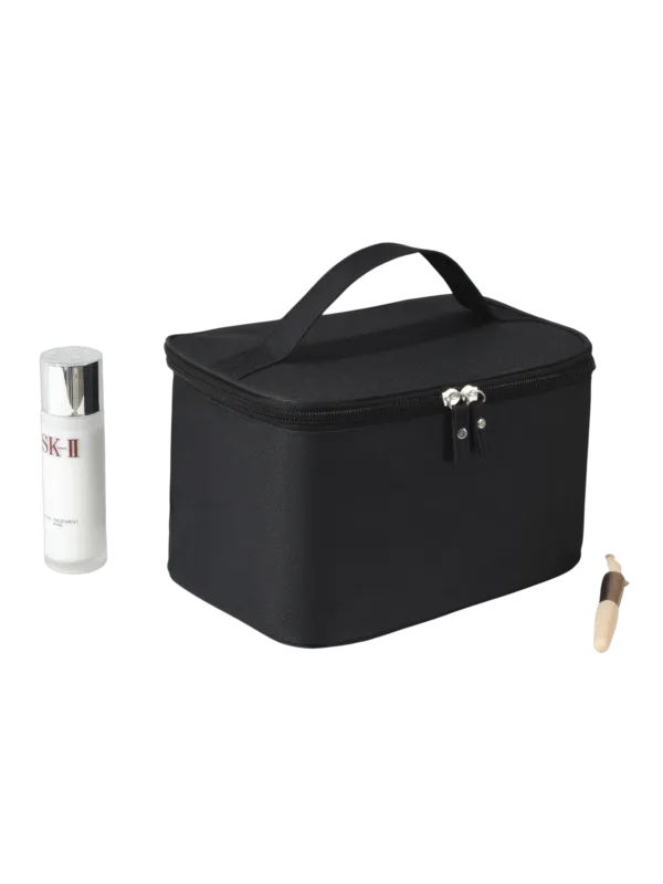 Vanity de toilette homme grande ouverture avec poignée noire pour soins personnels et cosmétiques avec anse pratique