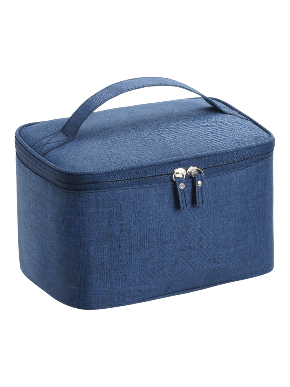 Vanity de toilette homme grande ouverture avec poignée sac de rangement bleu texture en tissu zipper haut accessoires personnels