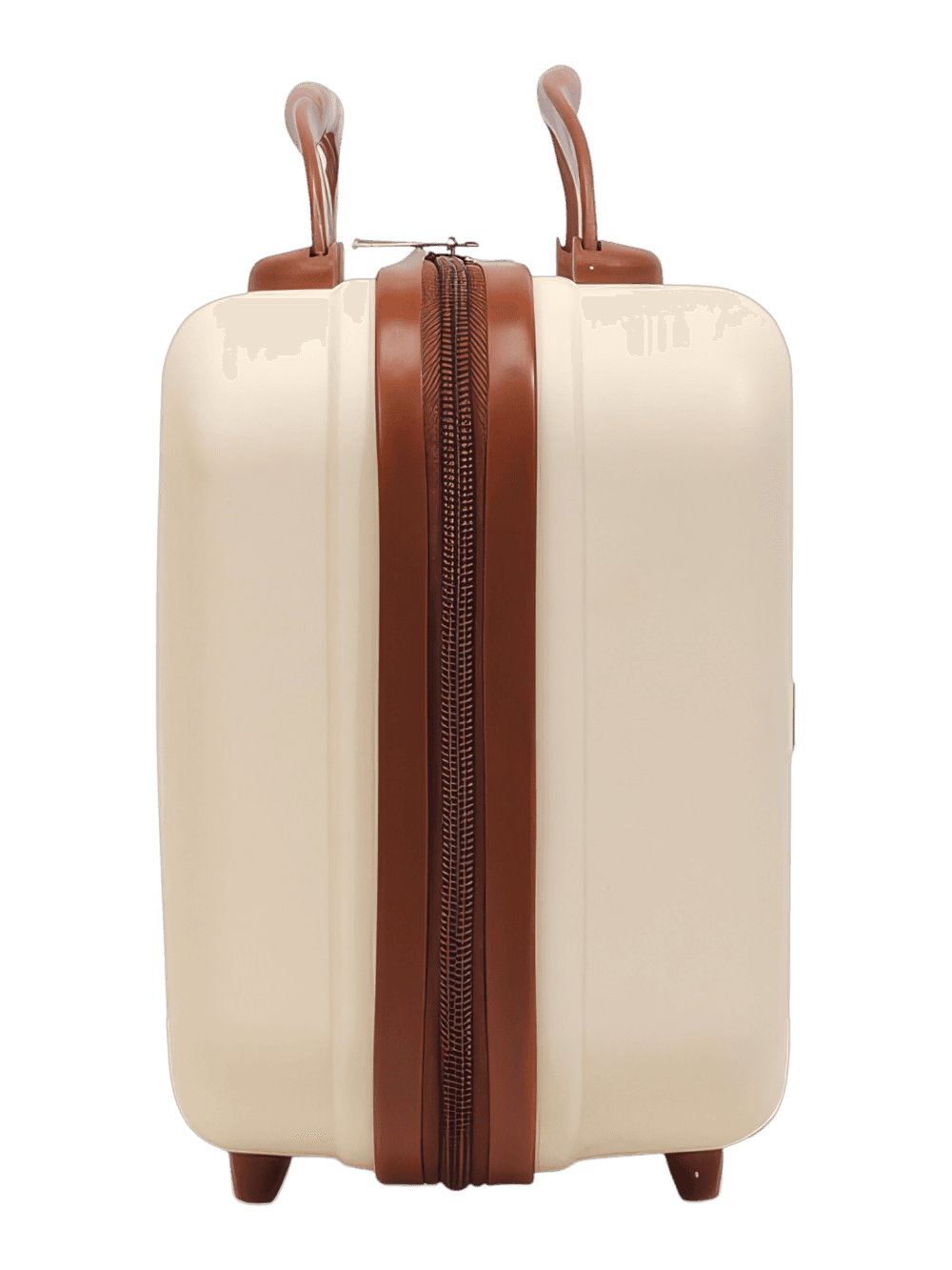Vanity de voyage rigide pour femme avec poignée et sangle trolley couleur crème et brun compacte et élégante avec zip durable