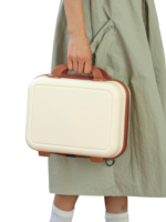 Vanity de voyage rigide pour femme avec poignée et sangle trolley en coloris blanc et marron pratique et stylé